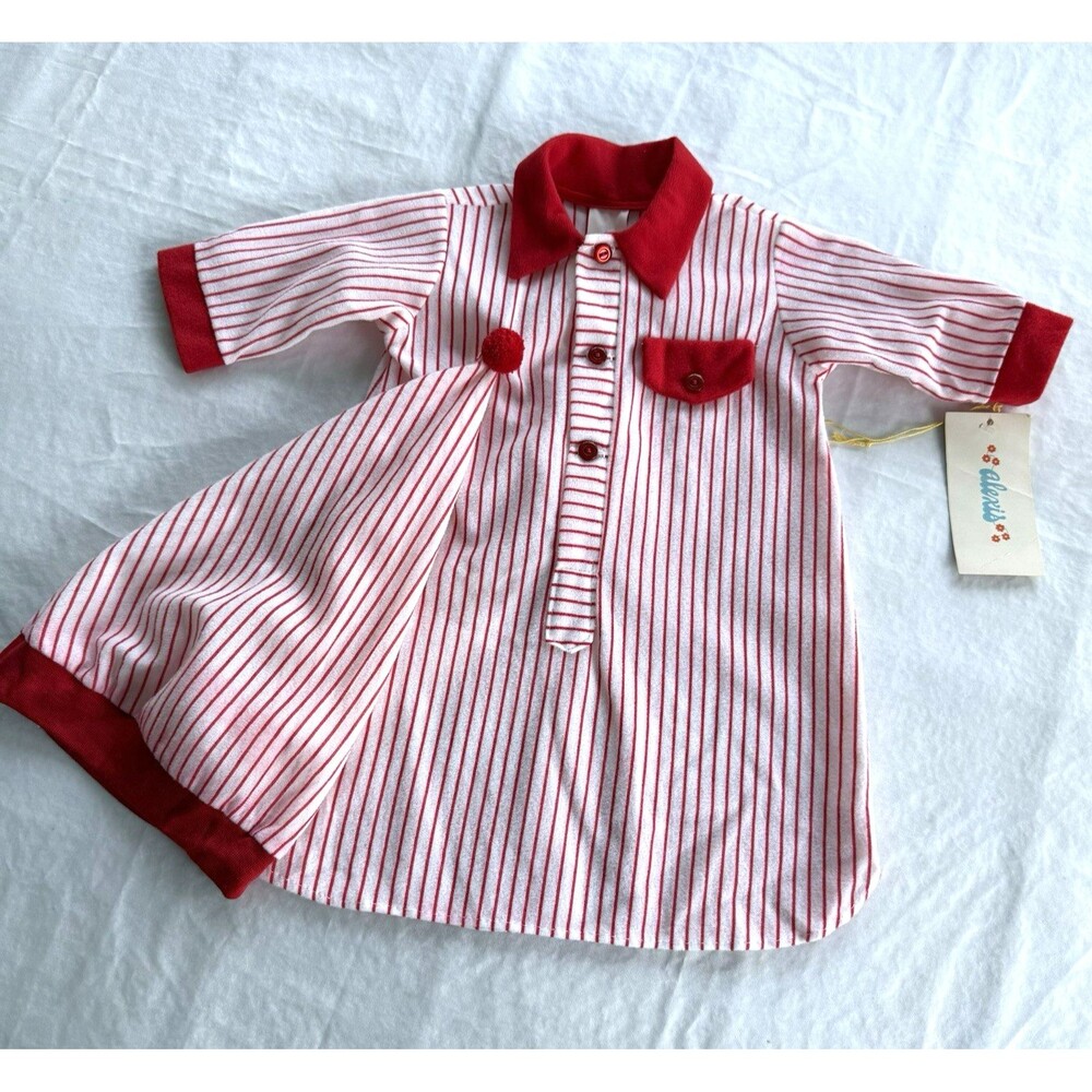 Vtg Baby Alexis Christmas Nightgown Cap Set Scrooge Red Stripe 0-3M NWT USA
